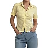 winkbay Women's Summer Striped Button Down Shirt Y2k Short Sleeve Collared Dressy Casual Blouses