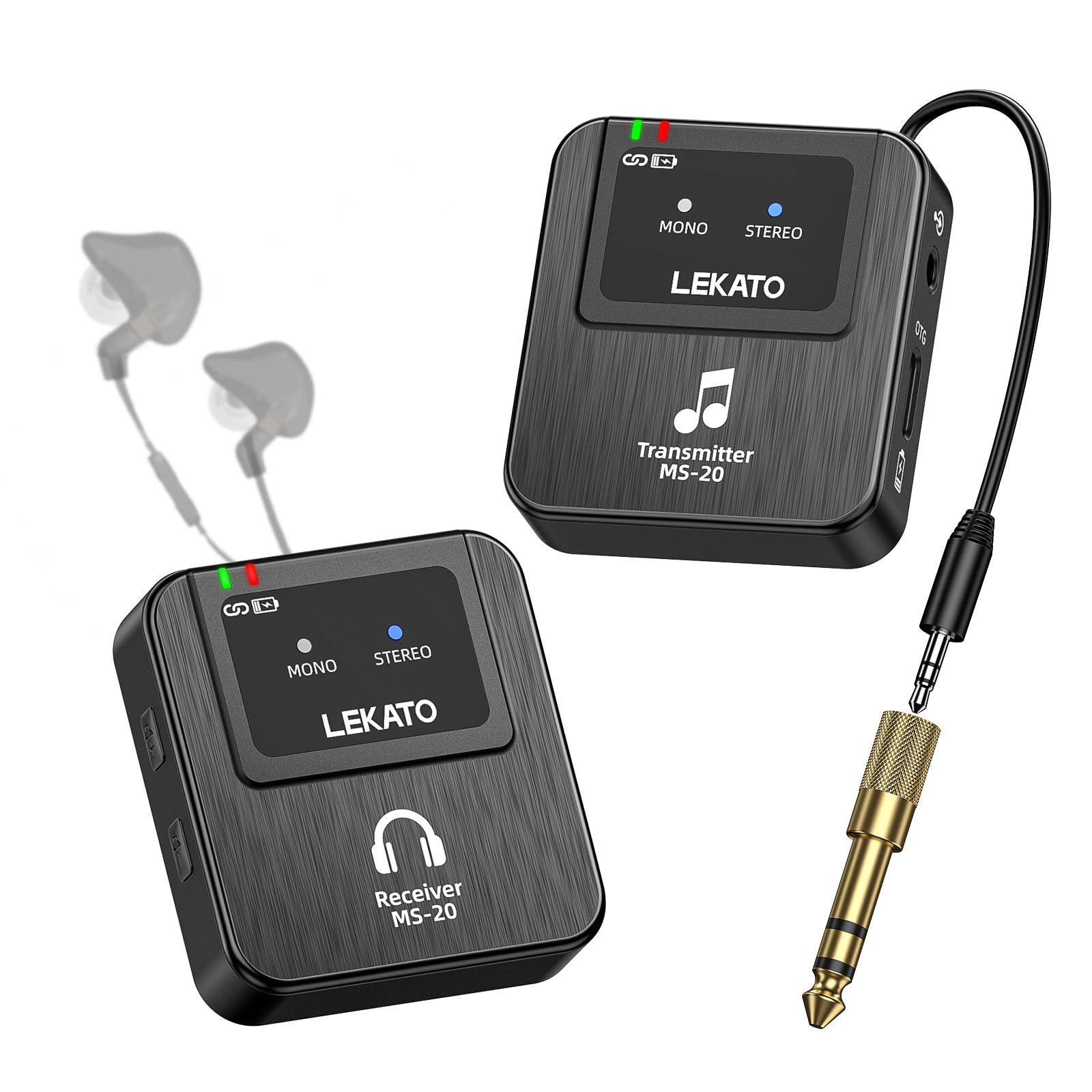 Photo 1 of LEKATO Wireless In-Ear Monitor MS-20, 2.4G IEM System Low Latency, with Beltpack Transmitter Auto-Pairing Receiver, OTG Support, One to More, in-Ear Monitoring for Live Performance Singer Band Starter