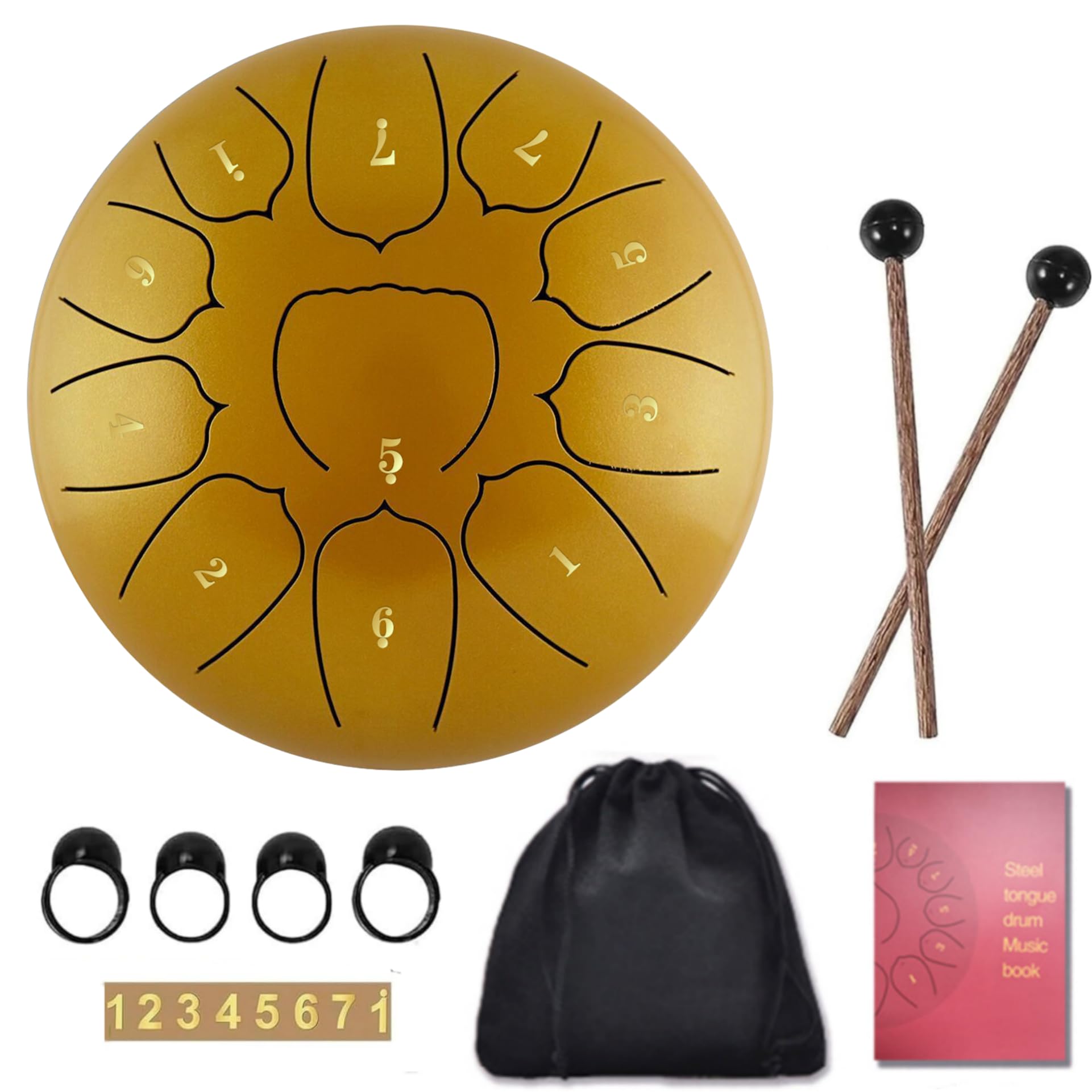 Sunydog 6 Inch Steel Tongue Drum 11 Notes Handpan Drum with Drum Mallet Finger Picks Percussion for Meditation Yoga(Gold)