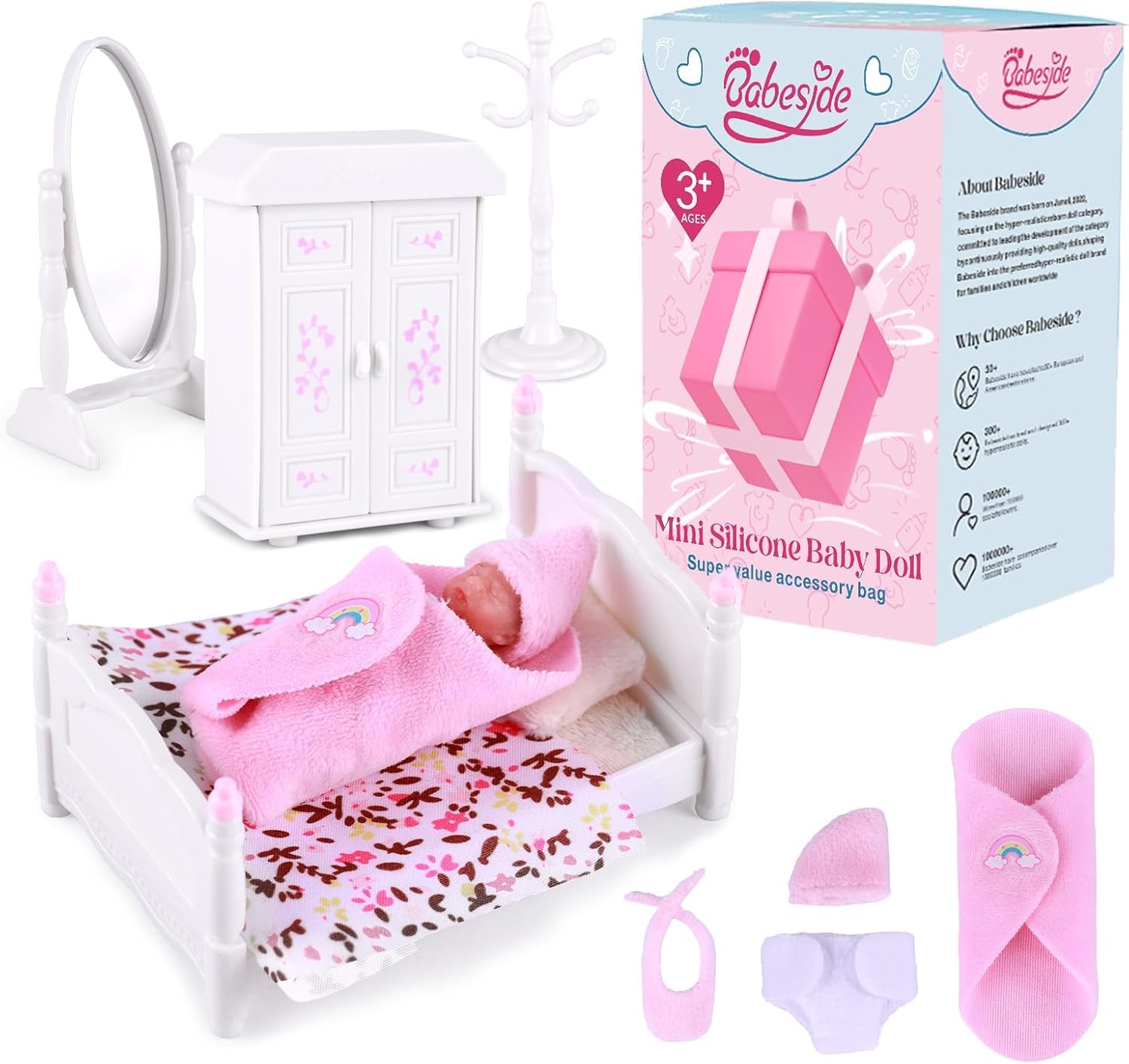 BABESIDE Mini Silicone Baby Dolls, 3 Inch Realistic Newborn 3