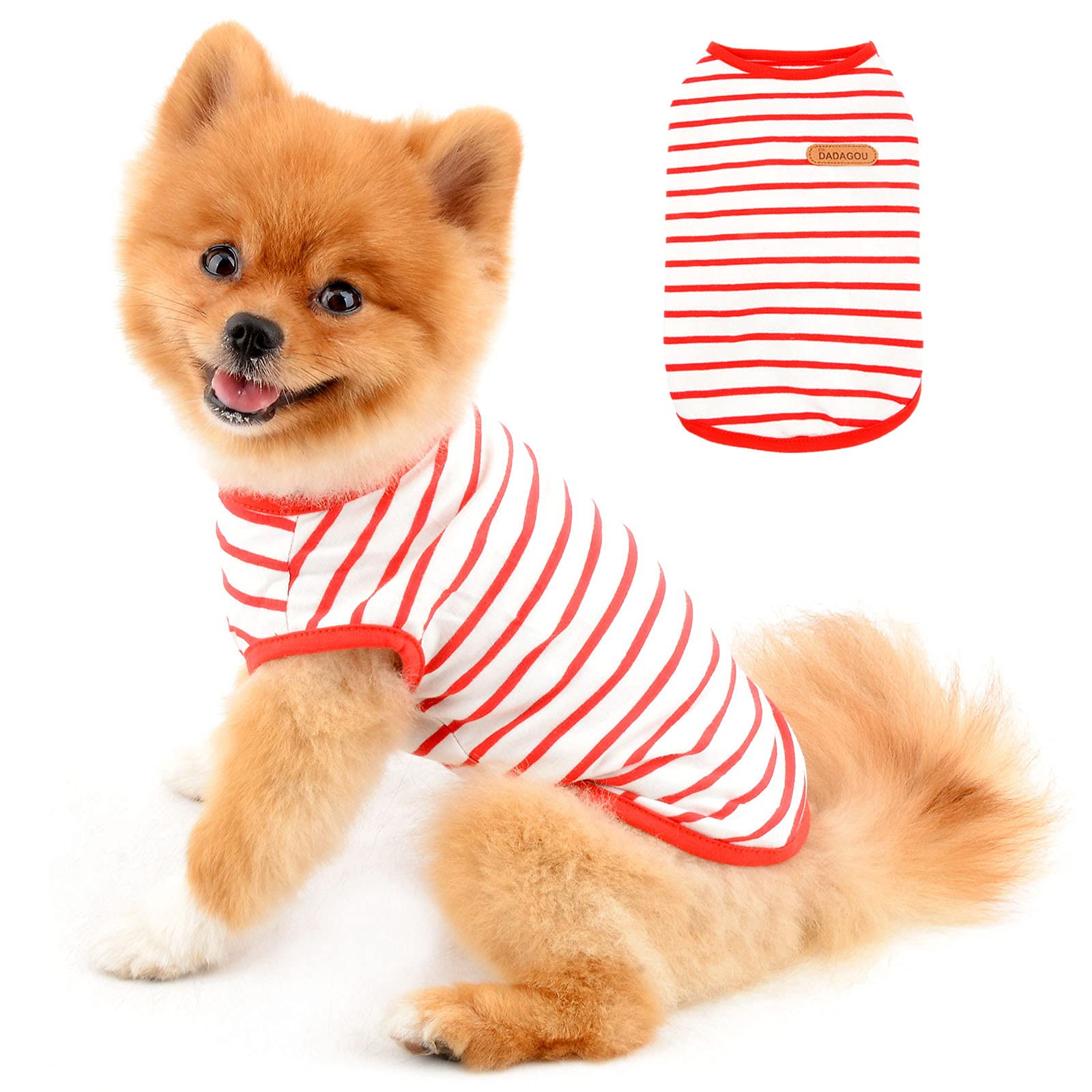 PAIDEFUL British Striped Dog Shirts for Small Medium Dogs Cats Boy Soft Cotton Vest Tee Sleeveless Breathable Tank Tops Puppy Chihuahua Yorkie Clothes t Shirts Pet Summer Wearing Outdoor Red M