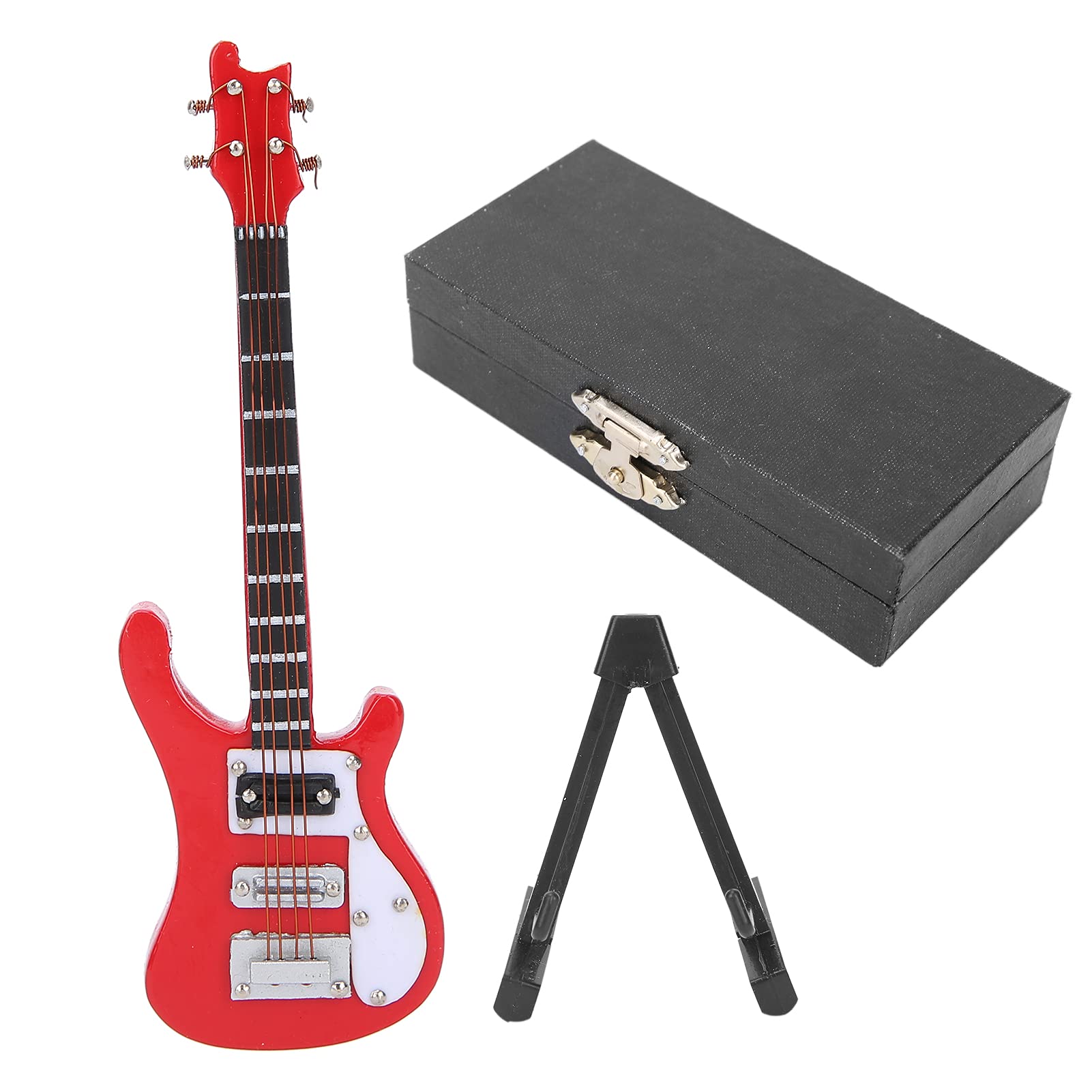 Miniature Wood Guitar Model, Wooden Miniature Electric Guitar with Stand and Case Mini Musical Instrument Electric Small Replica Collectible Decoration (red)