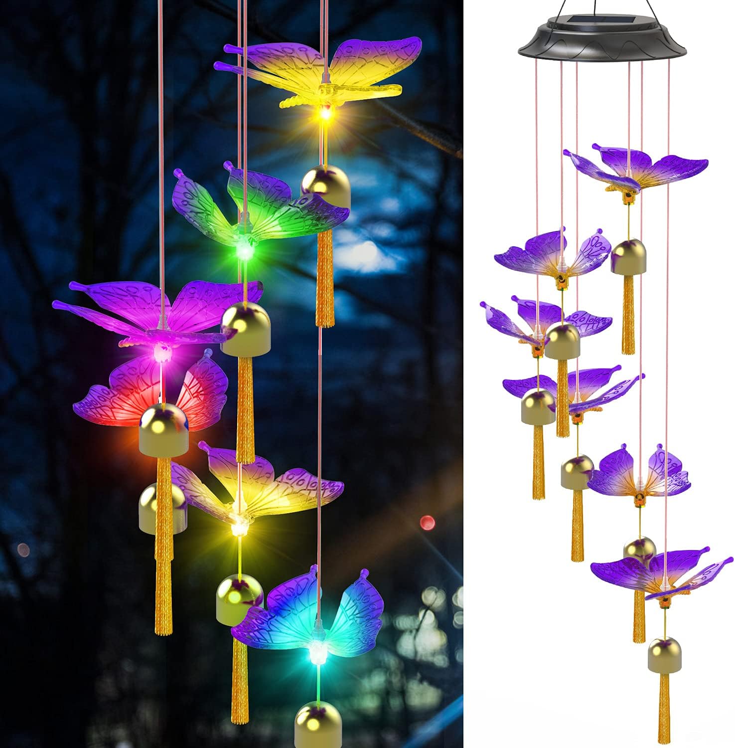 Matinrigid Solar Butterfly Wind Chimes, Color Changing Solar Wind Chime Outdoor Waterproof Butterfly LED Solar Lights, Gifts for Mom Grandma Birthday Night Party Yard Garden Hanging Decoration : Garden & Outdoor