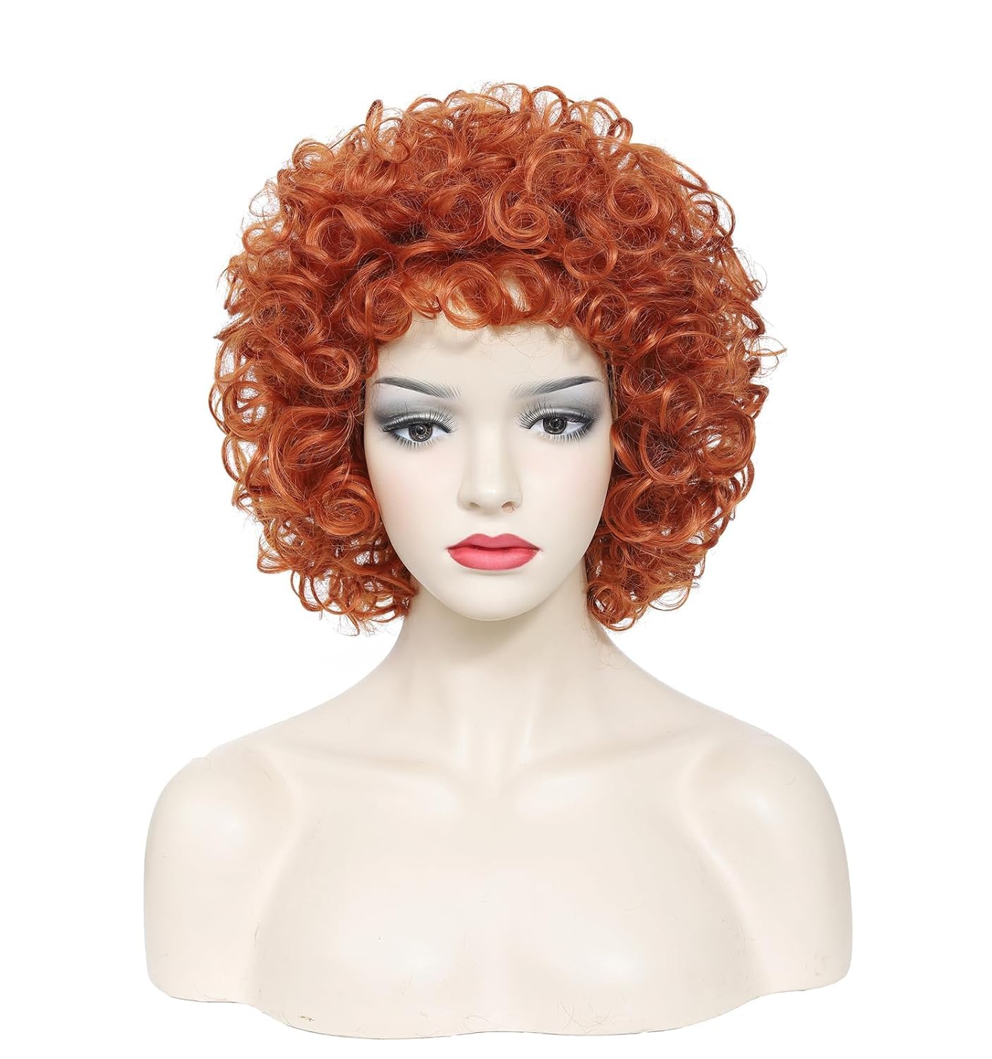 PORSMEER Short Orange Curly Bob Wig for Women Landlady Costume Reddish Orange Fluffy Synthetic Hair Wigs with Necklace for Ladies Anime Cosplay Halloween Party — image 1