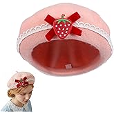 COHEALI Berets Strawberry Bow Woolen Beret Hat Wool Cap Pink Shortcake Hat Artist Beanie Caps Fashion for Christmas Women Lady Girls 56-58cm
