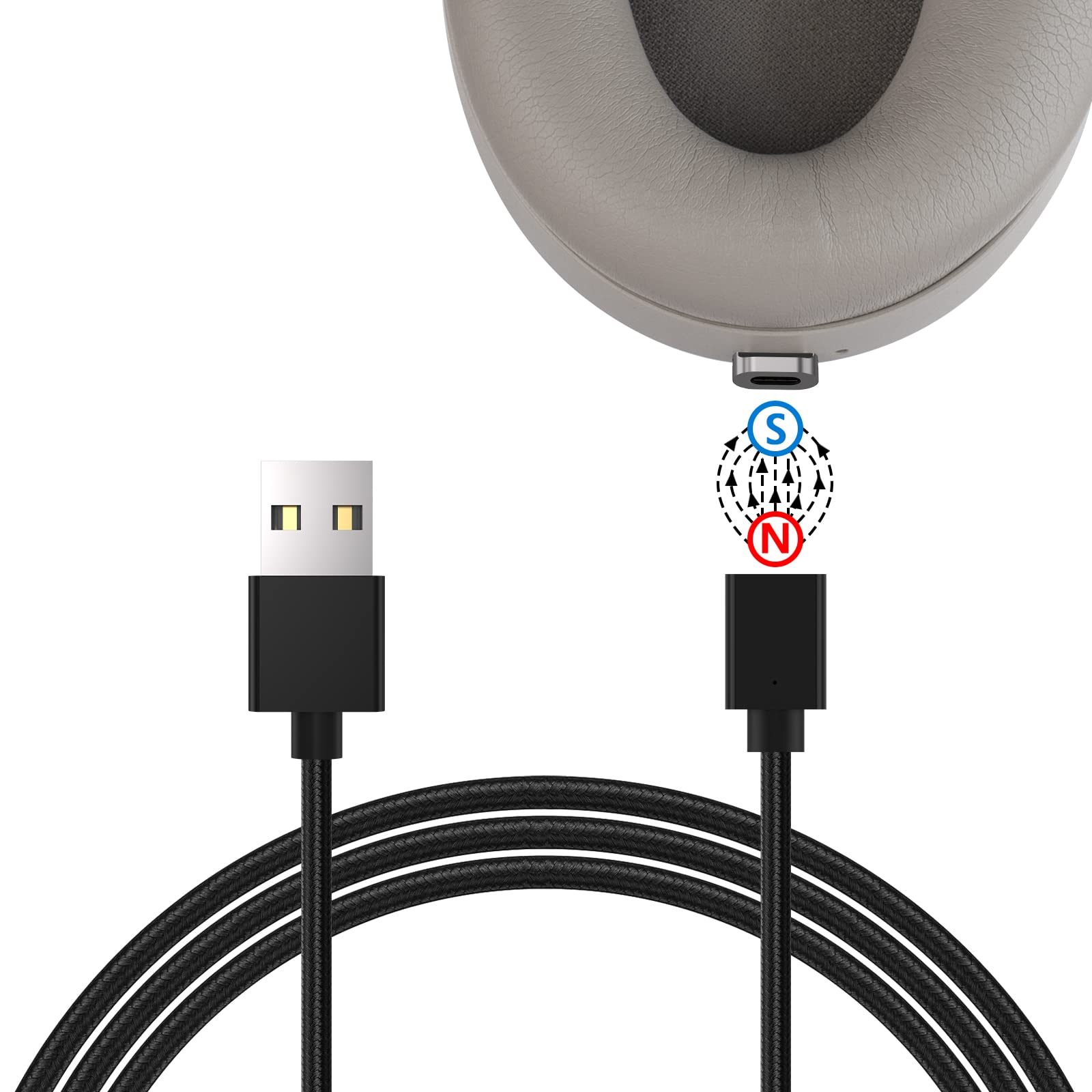 GEEKRIA SNAP Quick Connect Charger Cable Compatible with Sony WH-1000XM6/1000XM5, ULT WEAR, WH-XB920N, USB Replacement Magnetic Headphones Power Charging Cord (3.3ft/100cm)