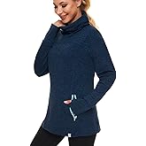 Soneven Women's Running Fleece Sweatshirts Cowl Neck Thermal Pullover Long Sleeve Shirt with Pocket and Neck Gaiter Face Mask