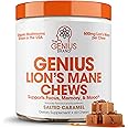 Genius Lion's Mane Soft Chews Supplement – Nootropic Mushroom for Focus, Clarity, Memory, Energy, Brain Health Support – Salted Caramel Flavor