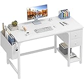 Lufeiya White Computer Desk with Drawers - 47 Inch PC Desk for Small Space Bedroom Home Office, Modern Simple Study Writing T
