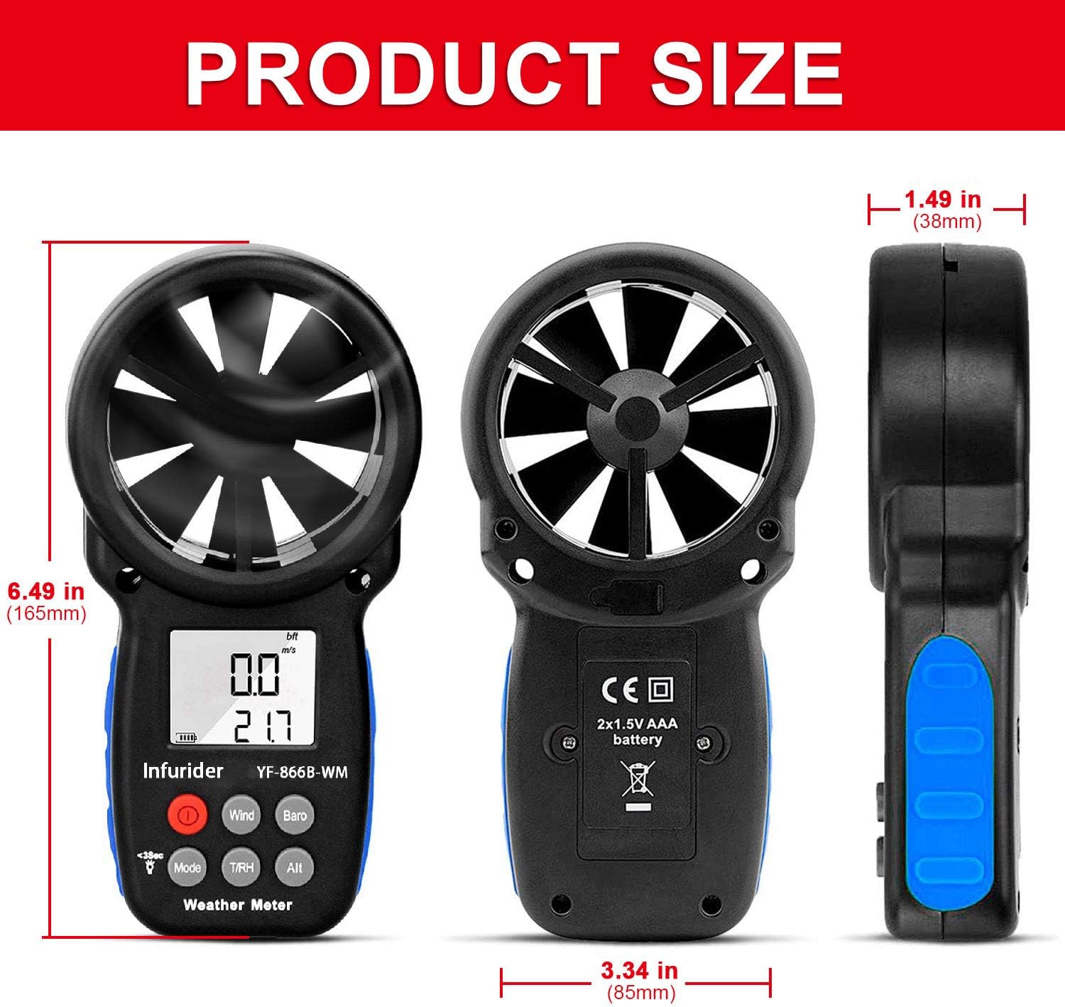 INFURIDER Handheld Anemometer Barometer YF866BWM Wind Speed Meter,Wind