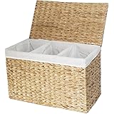 Rattan Wäschesortierer , Wäschekorb 3 Fächer Einteilung , Fb . Weiß
