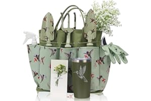 Garden Tool Set with Hummingbird Print, Heavy Duty Gardening Hand Tools with Garden Tool Bag,Gardening Gifts for Women&Men,Gr