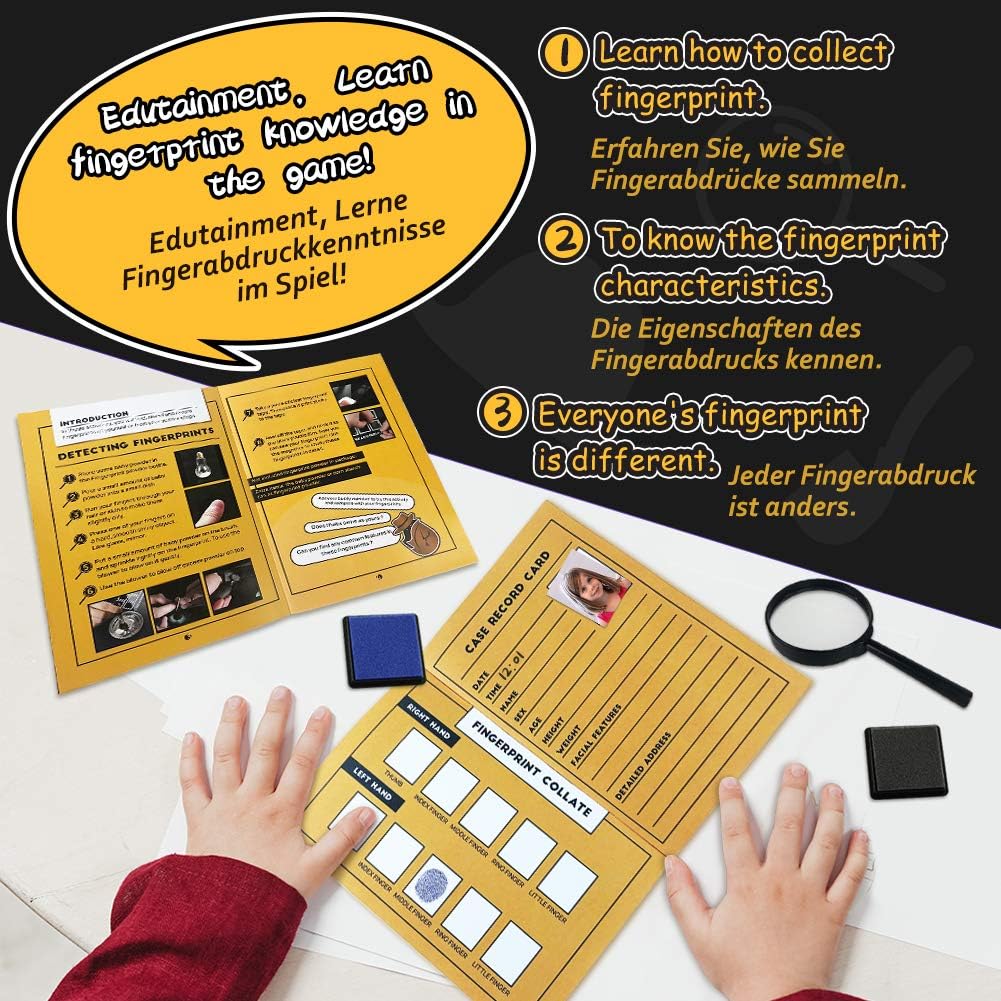 Spy Kit for Kids Detective Outfit Fingerprint Investigation Role Play Dress Up Educational Science STEM Toys Costume Secret Agent Finger Print Identification Set Boys Girls Birthday Gifts Age 6+ - Image 4