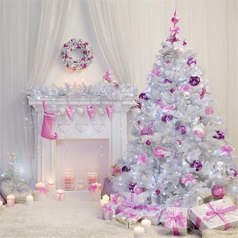Aofoto 6x6ft Christmas Tree Backdrop Fireplace Photography Background Xmas Interior Decoration New Year Wreath Kid Baby Girl Infant Artistic Portrait