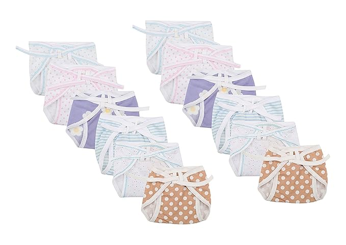 FARETO Newborn Baby Hosiery Cotton Cloth Nappies Pack Of 12 Pcs (Multi)(0-3Months)
