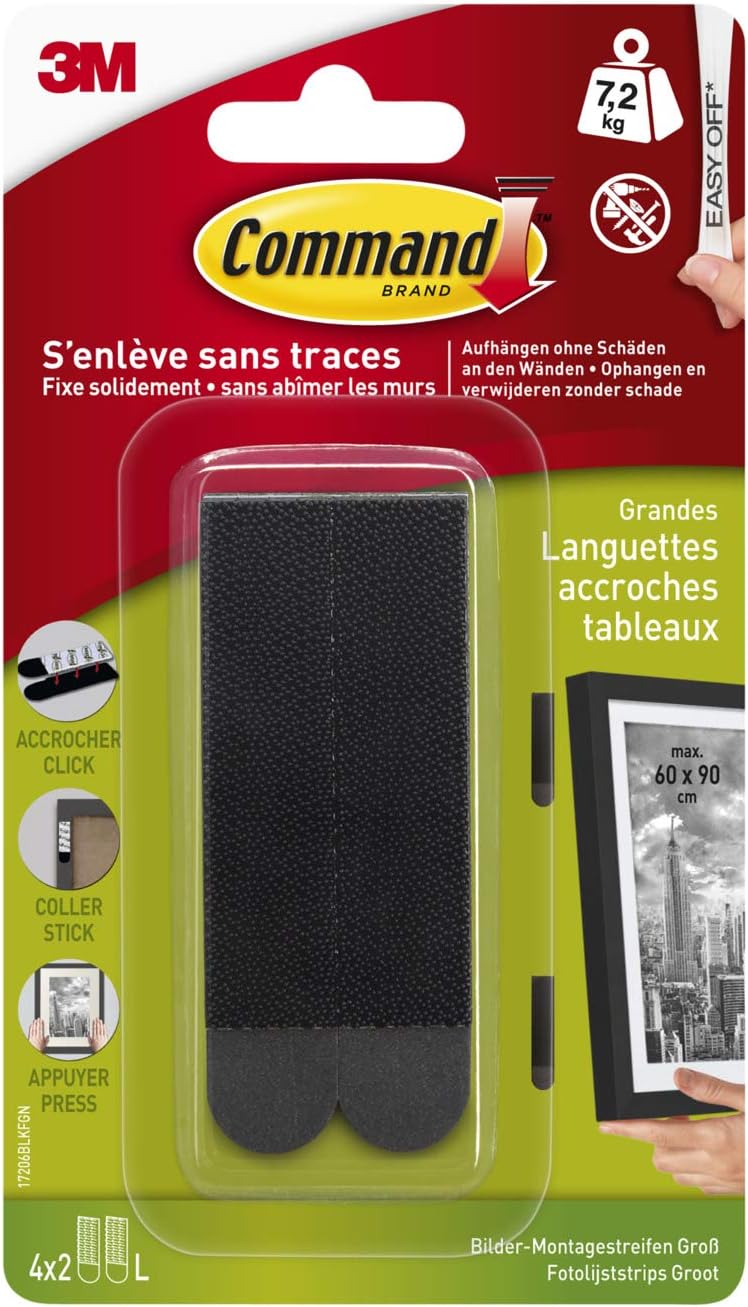 Command 17202BLK Picture Mounting Strips (Size S Maximum Load up to 1.8 kg) 4 Sets