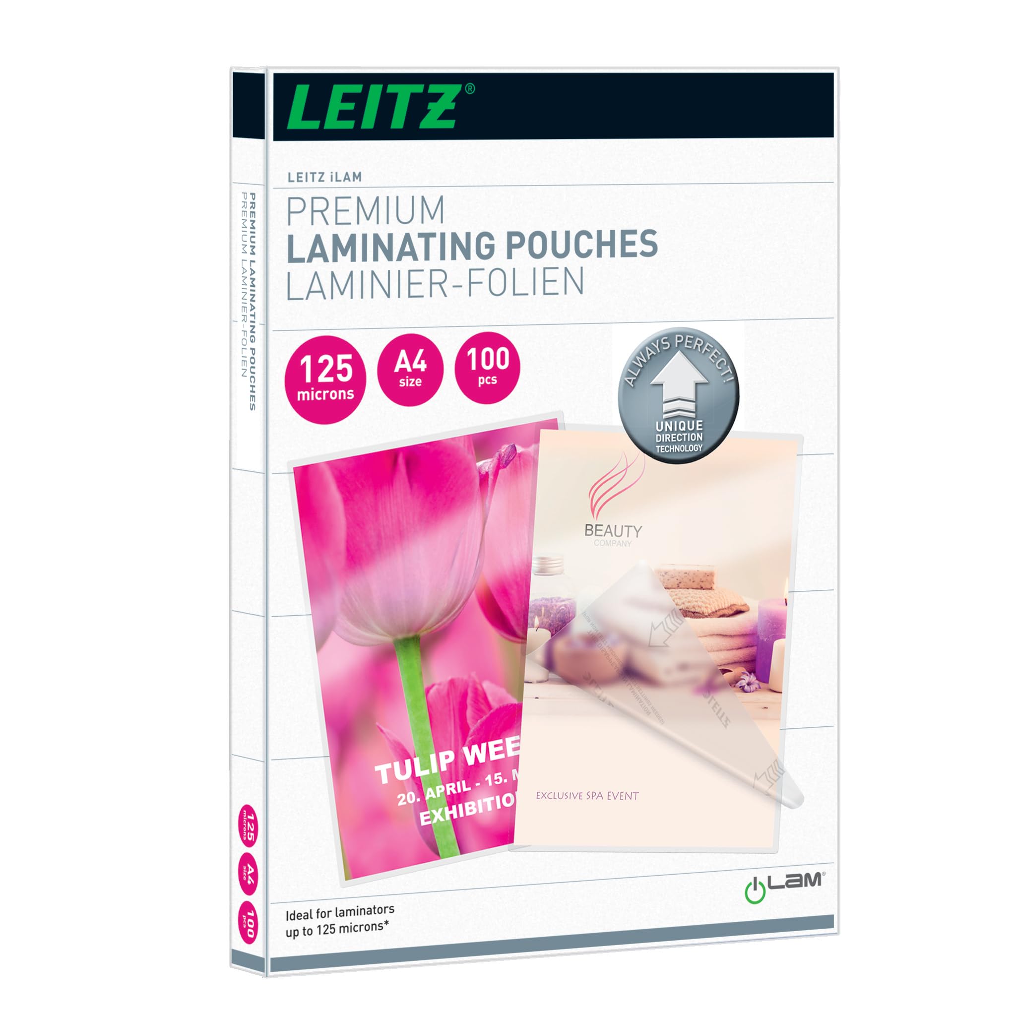 Leitz 74810000 Laminating Pouches Made of 125 Micron Thick Material (Transparent, Glossy, A4 and UDT), Pack of 100