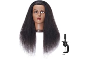 Hairlink 100% Real Hair Afro Mannequin Head Hairdresser Hair Styling Training Head Dolls for Cosmetology Manikin Maniquins Practice Head with Stand (9926B0216)