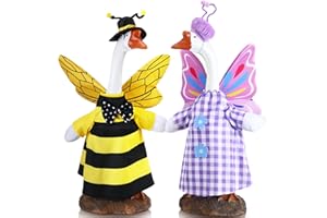 Frienda 2 Set Summer Porch Goose Outfits for 23'' Lawn Garden Cement Goose Costume Clothes(Bee Butterfly)