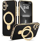 Amzfield Magnetic for iPhone 17 Case with Stand [Compatible with MagSafe] [Full Camera Protection] Cute Slim Phone Case for iPhone 17 Women Girls, Black