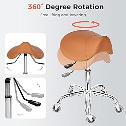 BEWISHOME Rolling Saddle Stool,Height Adjustable