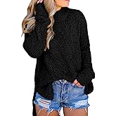 Imily Bela Womens Fuzzy Knitted Sweater Sherpa Fleece Side Slit Full Sleeve Jumper Outwears