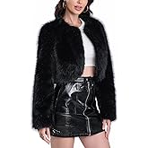 QUENTY PIELES Women's Faux Fur Cropped Coat Long Sleeve Open Front Winter Jacket