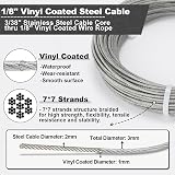 TooTaci 3mm Wire Rope Kit 20M PVC Coated Stainless Steel Cable with 8 Clamps & view 6