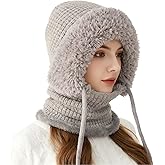 3 in 1 Beanie Hat with Scarf and Mask Winter Hat Scarf Mask Outdoors Windproof S-Carf Ha-t Grey