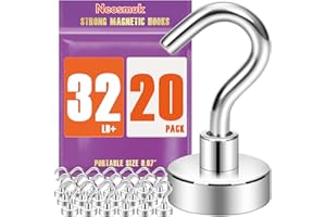 Neosmuk Magnetic Hooks, Cruise Ship Essentials, 32lb+ Heavy Duty Magnetic Hooks for Cruise Cabins, Refrigerator, Grill, Hanging, and Travel | Extra Strong Must-Haves Magnet Hook,Silver Pack of 20