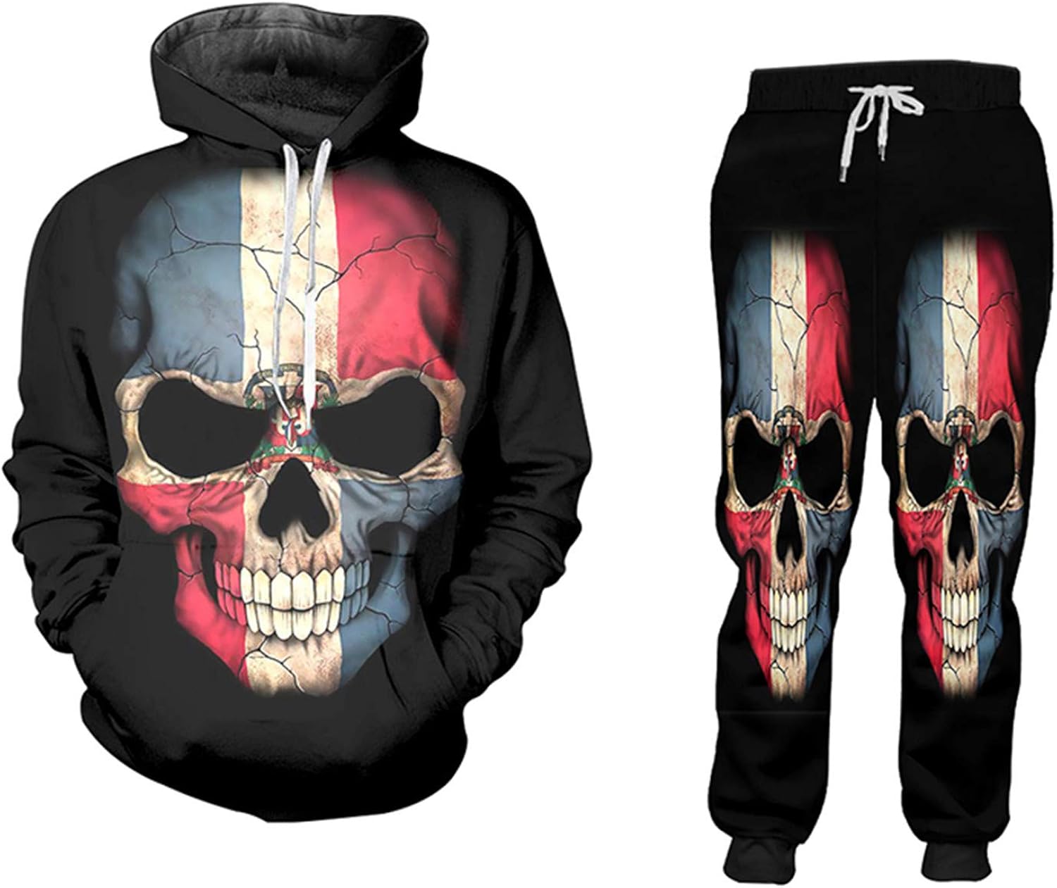 3D Skull Suit Printed Jogging Pants and Hoodies Set for Men Casual Sportswear Streetwear