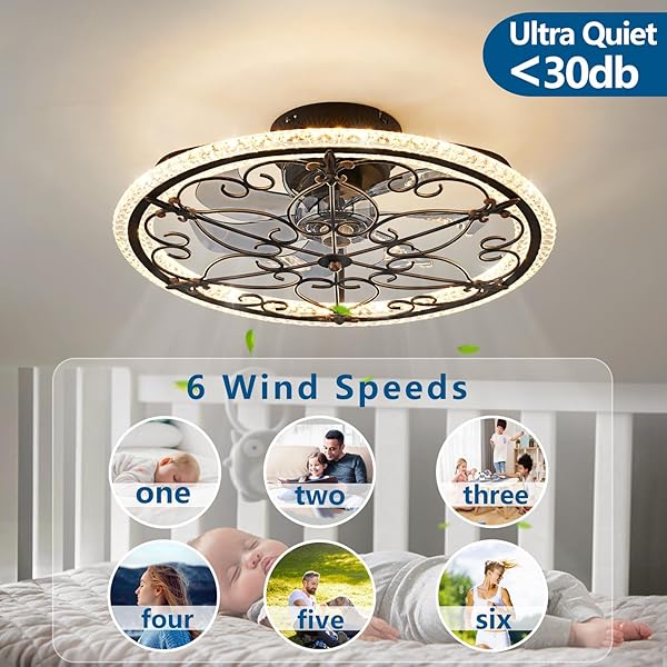 HUIXUTE CAGED CEILING FAN WITH LIGHTS REMOTE CONTROL, 6 SPEEDS 3 COLOR FARMHOUSE INDUSTRIAL CEILING FAN WITH LIGHT FOR KITCHEN BEDROOM LIVING ROOM