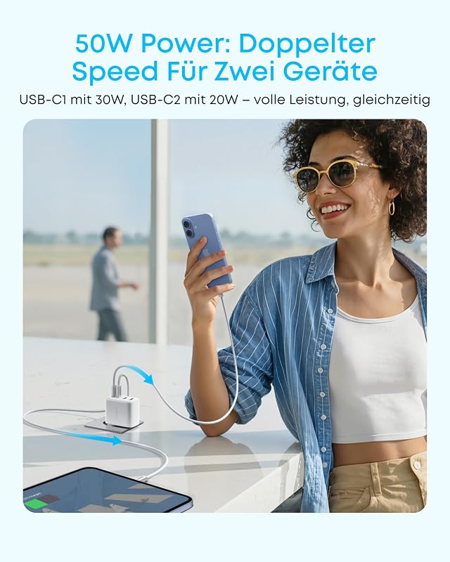 Zolo 50W USB C Ladegerät, 4-Port Netzteil mit 2 USB-C und 2 USB-A