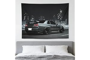 PailailaiNest Wall Art Jdm Car Cool R34 City Night Scene Tapestry Wall Hanging Backdrop Wall Decor for Bedroom Living Room De