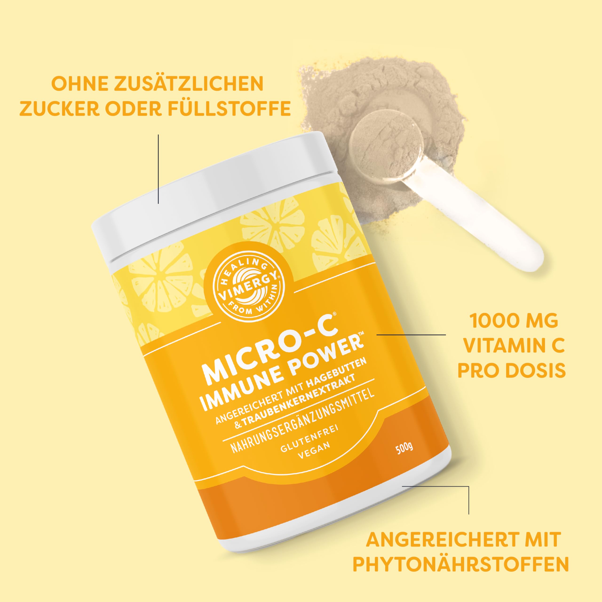 Vimergy Micro-C Immunkraft, 278 Einnahmen – Vitamin C 1000 mg – Sanfte Ascorbinsäure - Vitamin C Gepuffert als Pulver – Immunsystem & Nerven – Knochen & Knorpel – Glutenfrei -Vegan (500 g) 3