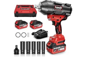 SundpeyPRO Cordless Impact Wrench 1600Ft-lbs - 2100N·m High Torque Impact Gun with 2 * 4.0Ah Battery - 3/4 Inch Brushless Impact Driver with 3/4" to 1/2" Adapter & 5 Sockets & Case for Car Truck Home