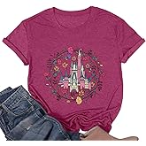 Magical Kingdom Shirts for Women Princess Castle Short Sleeve Vintage Floral Graphic Tee Vacation Tops