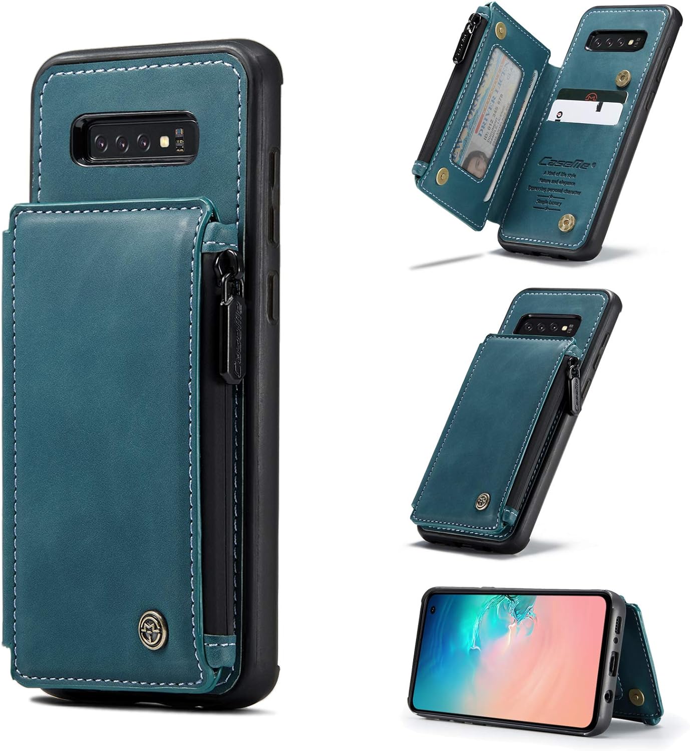 UFinetech 2-in-1 Samsung Galaxy S10e Case Wallet Leather TPU Flip Stand Magnetic Card Holder Waterproof Zipper RFID Blocking Designer Luxury Stylish 2020 Purse Holster Cover for Samsung Galaxy S10e