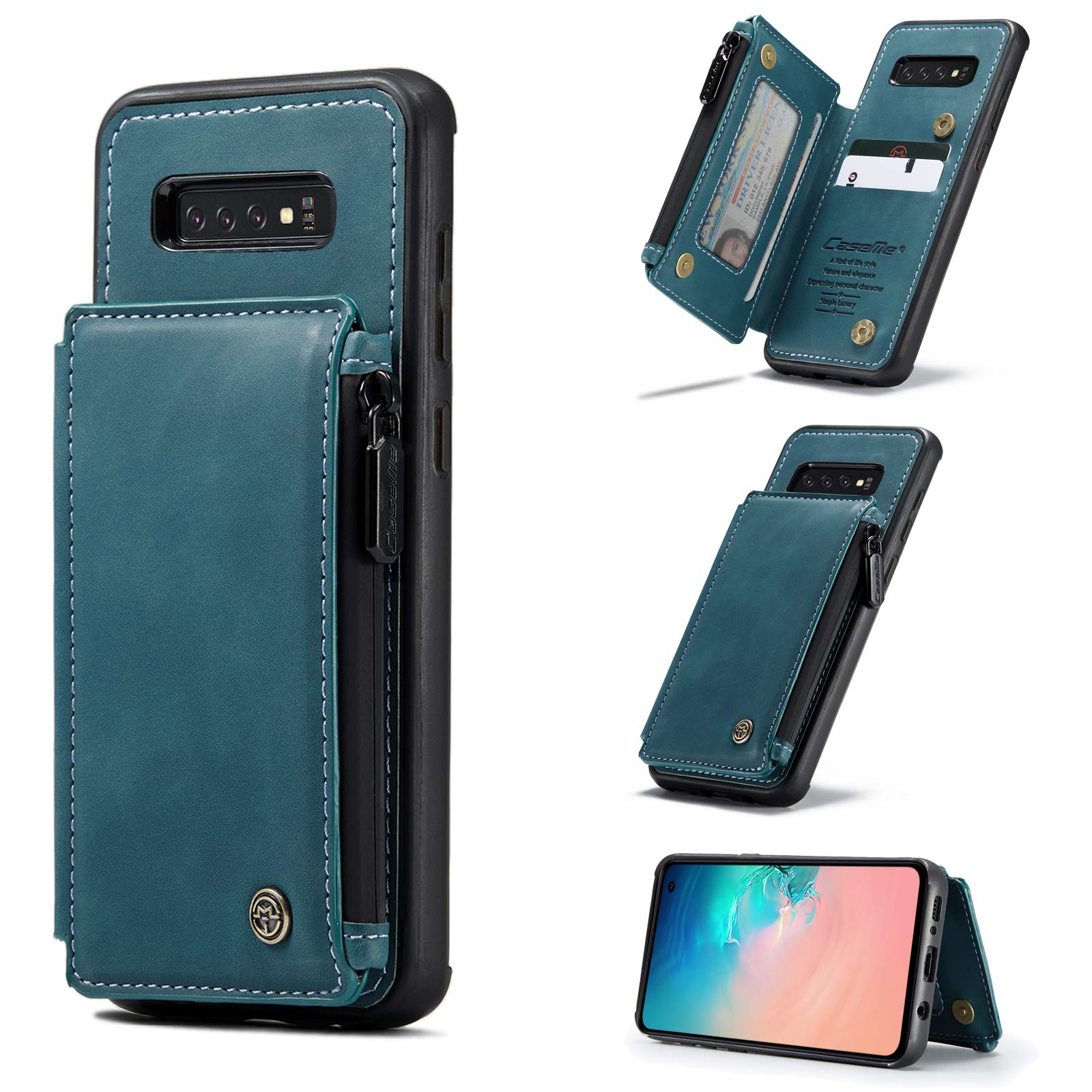 UFinetech 2-in-1 Stylish Samsung Galaxy S10 Case Wallet TPU Leather Flip Stand Designer Magnetic Luxury Card Holder Waterproof Zipper RFID Blocking Purse Holster Cover for Samsung Galaxy S10 Women Men