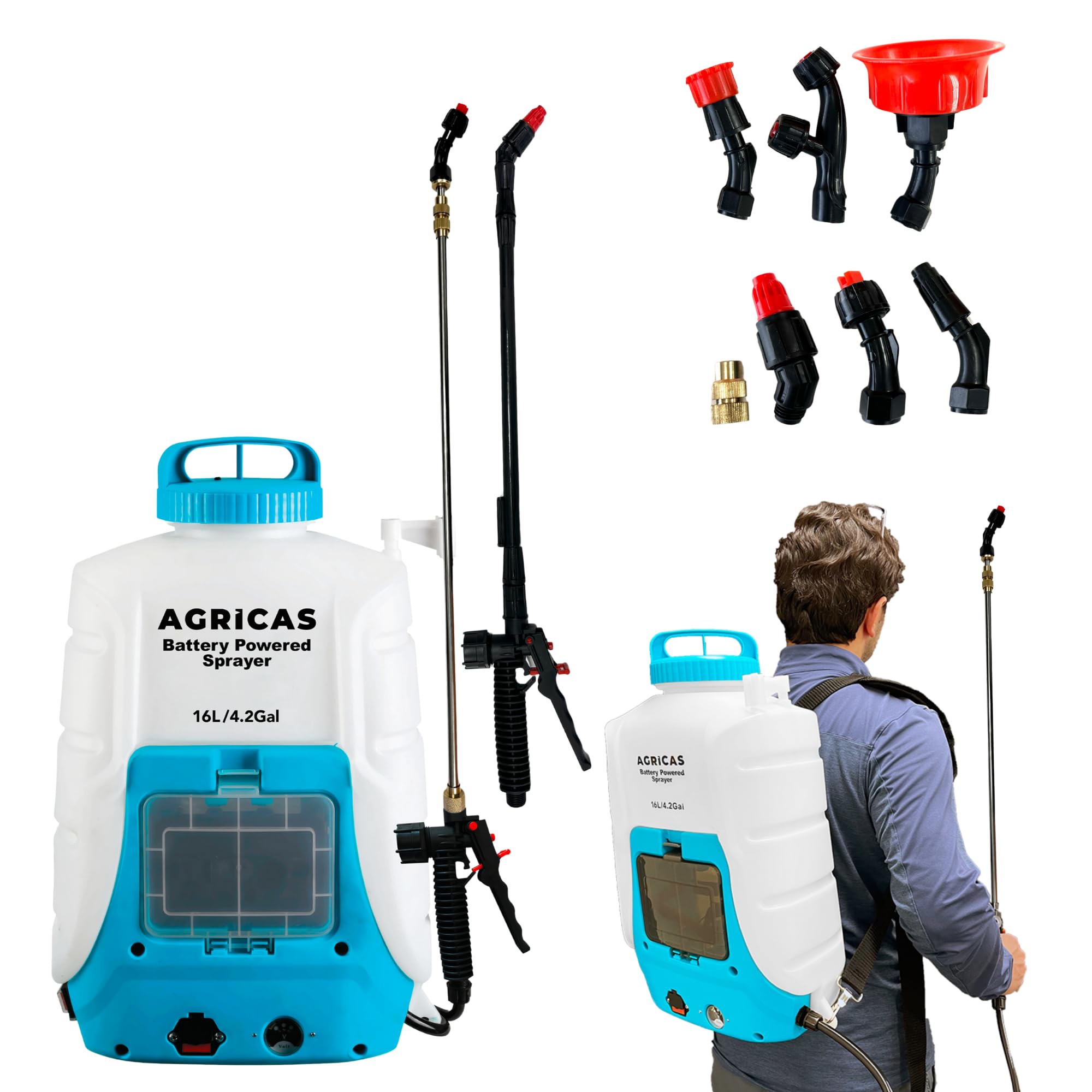 Photo 1 of AGRICAS 4.2 Gal Battery Powered Backpack Sprayer-Multifunctional Weed Sprayer for Lawn&Garden with Adjustable Nozzles and Shoulder Strap, High-Pressure Spray Hose for Weeding&Cleaning