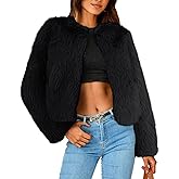 Simplee Women's Faux Fur Coat Furry Cropped Jacket Long Sleeve Warm Open Front Fur Jackets