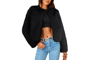 SIMPLEE APPAREL Simplee Women's Faux Fur Coat Furry Cropped Jacket Long Sleeve Warm Open Front Fur Jackets