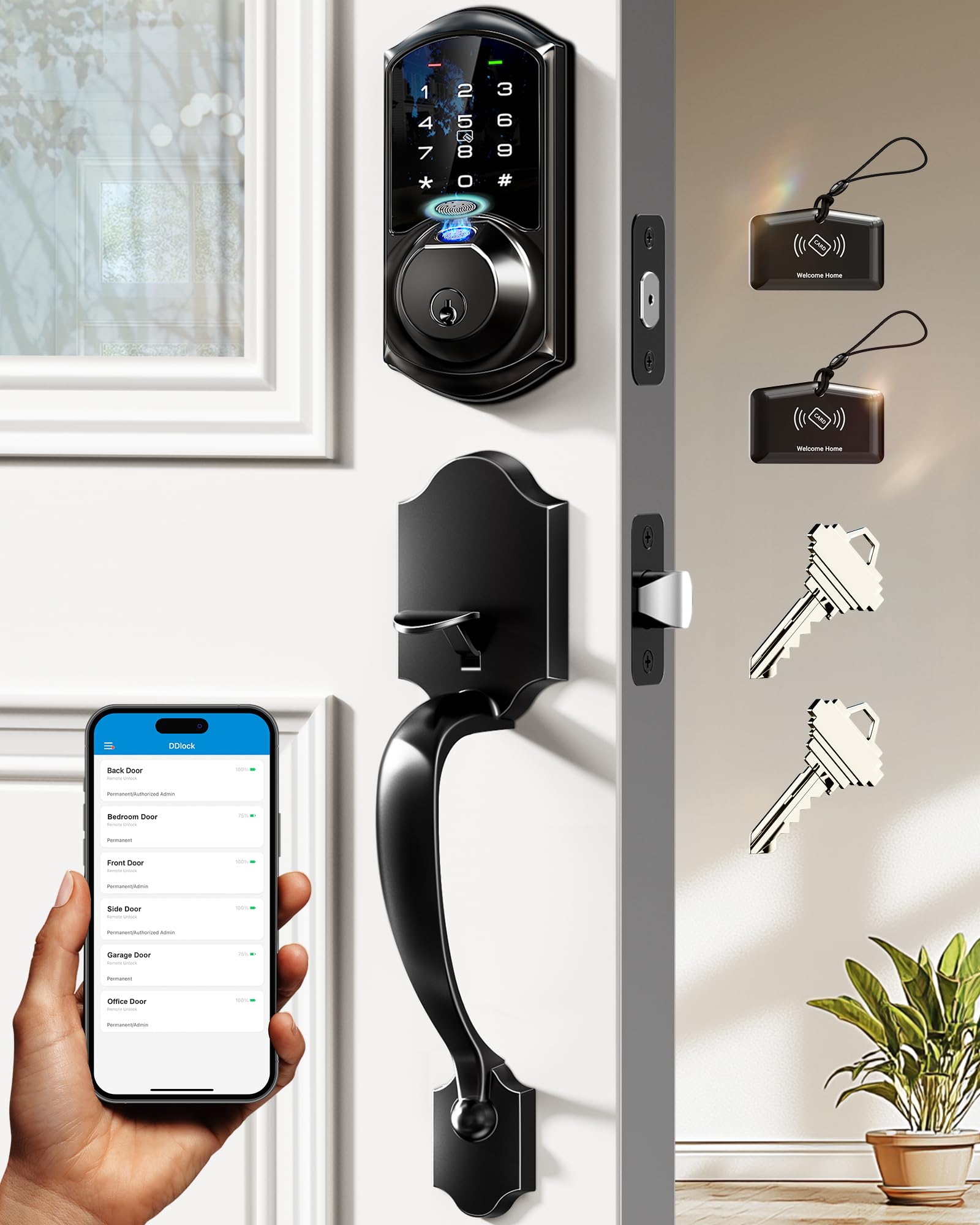 Photo 1 of Veise VE07-H Fingerprint Smart Locks for Front Door with Handle Set, App Control, Keyless Entry Keypad Deadbolt, Digital Electronic Touchscreen, Easy Install, Auto Lock, Matte Black