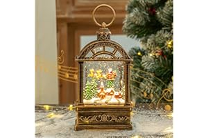 VORRIOP Snow Globe Christmas Lantern Decoration - USB Plug-in & Battery Operated Music can be Turned Off, Portable Creative Water Glitters Lighted Music Christmas Snow Globe Lantern for Christmas Decorations