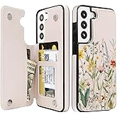 uCOLOR for Samsung Galaxy S22 Wallet Case,Flip Folio Leather with Card Holder Slots Kickstand Slim Fit Protective Cover Phone Case (Desert Flowers)