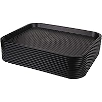 Yarlung 12 Pack Fast Food Tray, 13.7 x 10.5 Inch Plastic Restaurant Serving Tray Cafeteria Tray for Coffee Table, Party, Blac