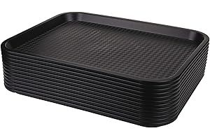 Yarlung 12 Pack Fast Food Tray, 13.7 x 10.5 Inch Plastic Restaurant Serving Tray Cafeteria Tray for Coffee Table, Party, Blac
