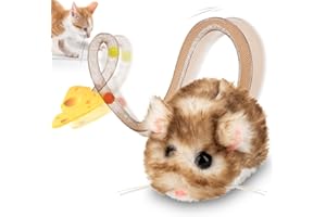 Migipaws Interactive MigiMouse Cat Toy 360° Rolling & Spin with Wiggling Tail for Indoor Cats Smart Motion Sensor, Realistic Squeak, Rechargeable Plush Kitten Toy(Brown Long)