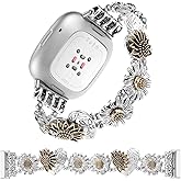 Stretchy Metal Bracelet Bands Compatible with Fitbit Versa 3/ Versa 4/ Sense/Sense 2 Bands,Women Fancy Elastic Sunflower Heart Dressy Stainless Replacement Wristband Strap