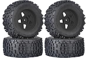 RCTHJIA 3.8" MT Monster Truck Tires with Foam Insert - 17mm/14mm/12mm Hex Adapters Included, Compatible with TRAXXAS Sledge, ARRMA KRATON, Outcast, Tamiya, HSP (Set of 4), Replacement Part of AR510092